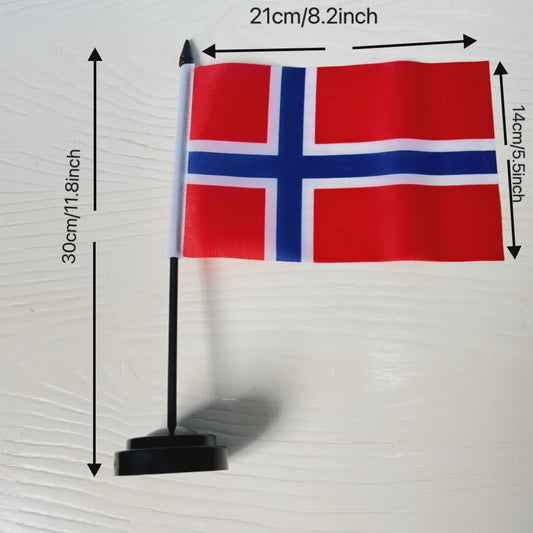 Noorse Bureauvlag 14x21cm - Polyester Vlag van Noorwegen met Standaard