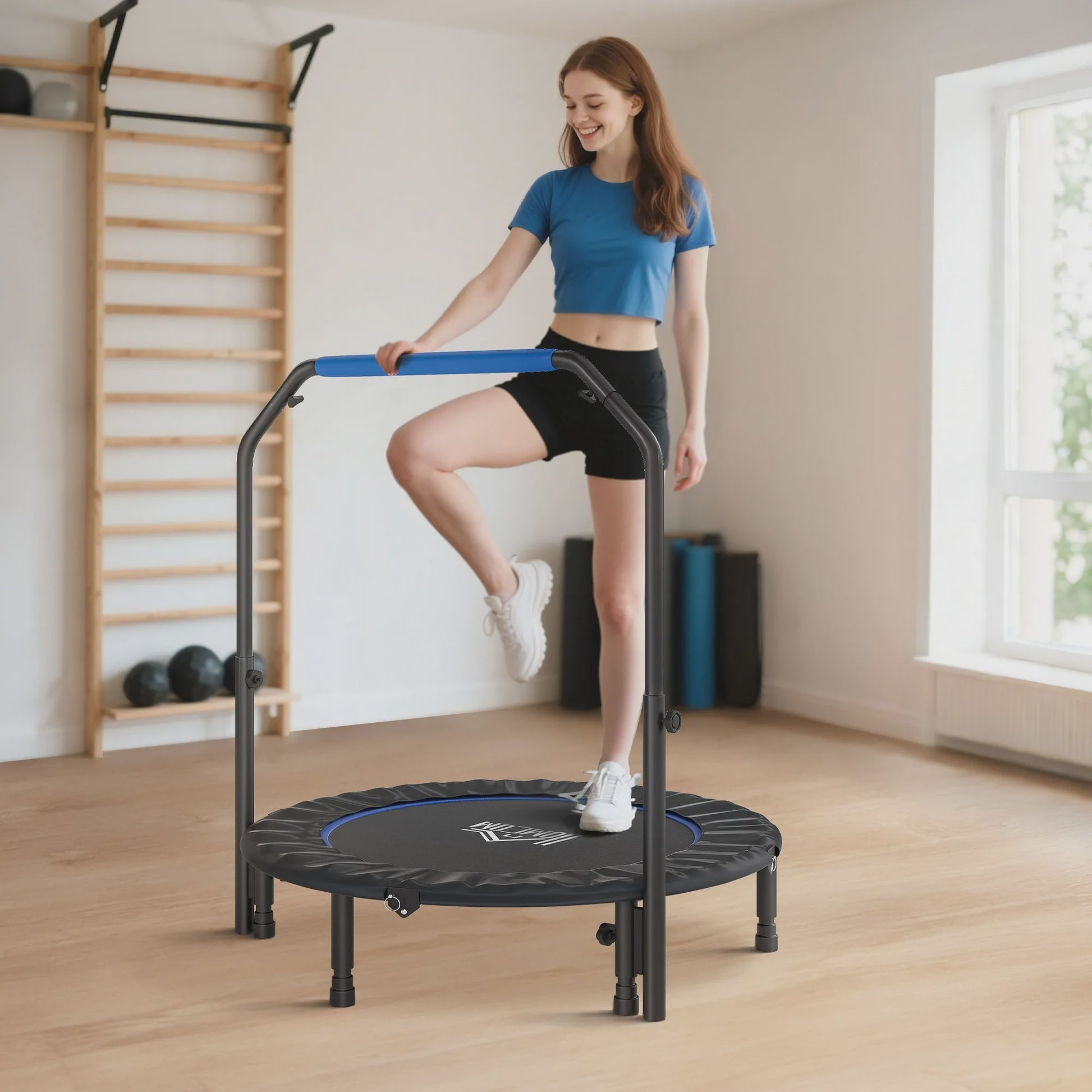 Fitness Trampoline voor Volwassenen - Ø114cm, Inklapbaar, Verstelbare Handgreep