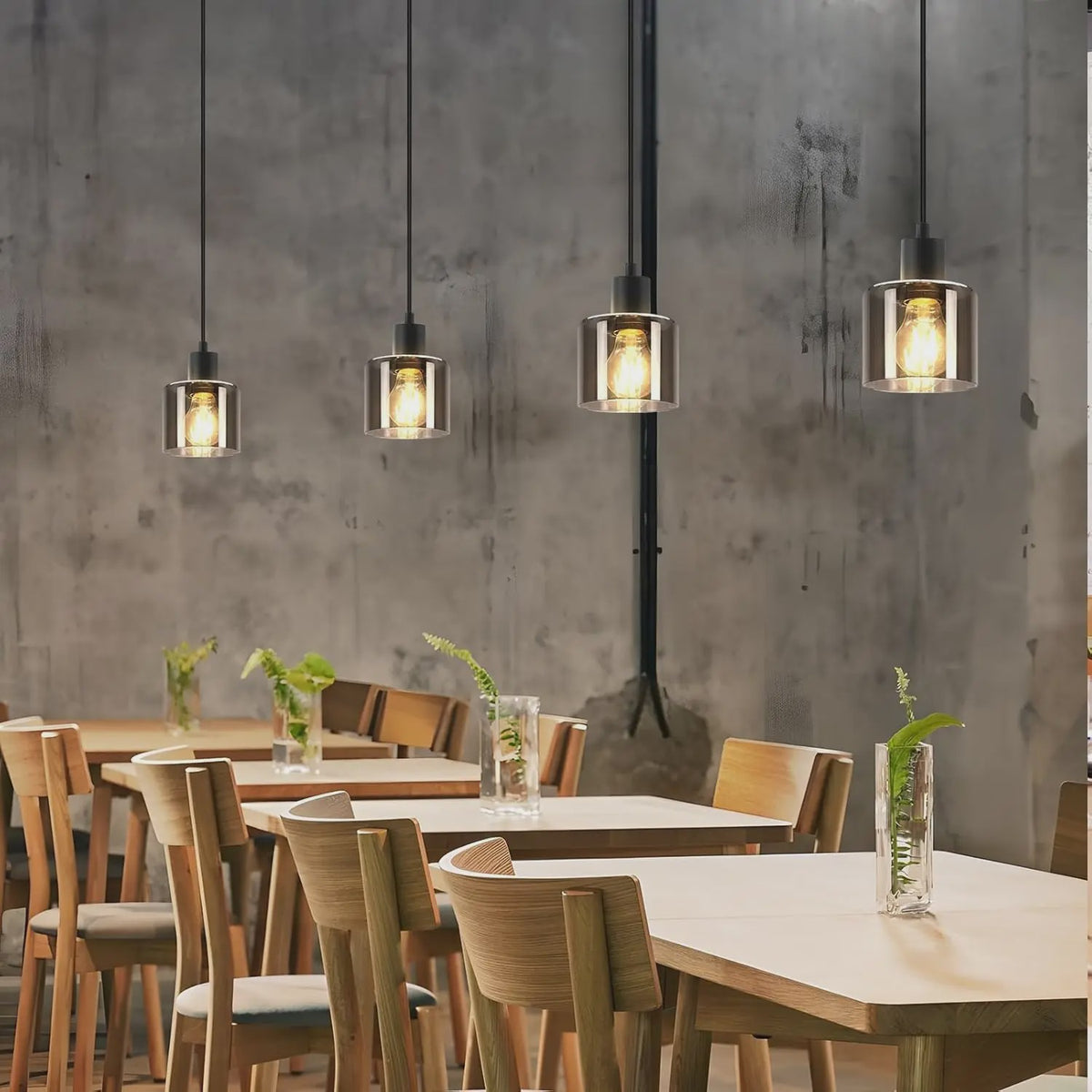 Vintage Glazen Hanglamp Zwart - Retro Industriële Stijl E27 Fitting