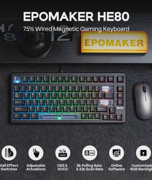 EPOMAKER HE80 75% Mechanisch Toetsenbord - Hall Effect, Hot-Swap, Gasket Mount, US QWERTY