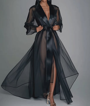 Lange Organza Kimono Jurk met Split - Bruids & Feest