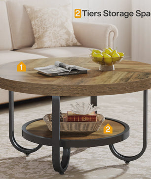 Stijlvolle Ronde Salontafel met 2 Lagen en Opbergplank - 79cm Diameter