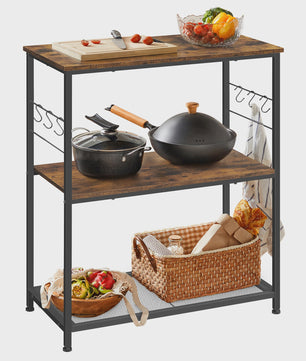 VASAGLE Keukenrek met 3 etages, 6 haken en 2 legborden - 80x40x90 cm