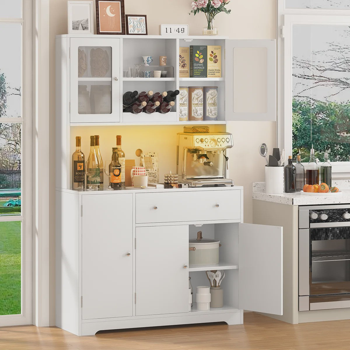 Witte Keukenkast Buffetkast met Werkblad en 2 Lades - Stijlvolle Opbergoplossing voor Keuken & Woonkamer