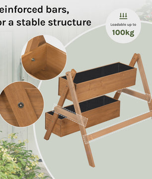 Houten Verhoogd Bed met 2 Bloembakken - Plantenbak voor Balkon & Tuin
