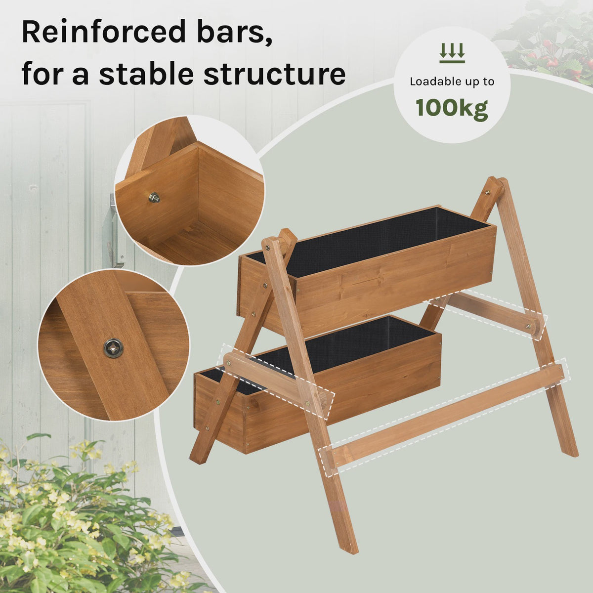 Houten Verhoogd Bed met 2 Bloembakken - Plantenbak voor Balkon & Tuin