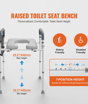 Verhoogd Toilet Zitting met 7-Positie Hoogteverstelling, Comfortabele Handgrepen en Aluminium Frame - Max 158 kg