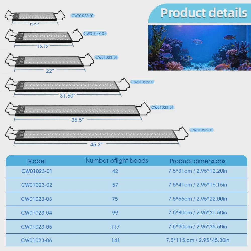 Intelligente LED Aquarium Verlichting met APP Control - Waterdicht IP68, Kleur & Helderheid Instelbaar