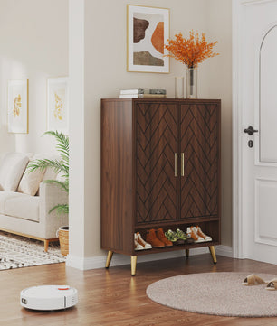 Stijlvolle 6-Laags Houten Schoenenkast met Deuren - Walnoot Design