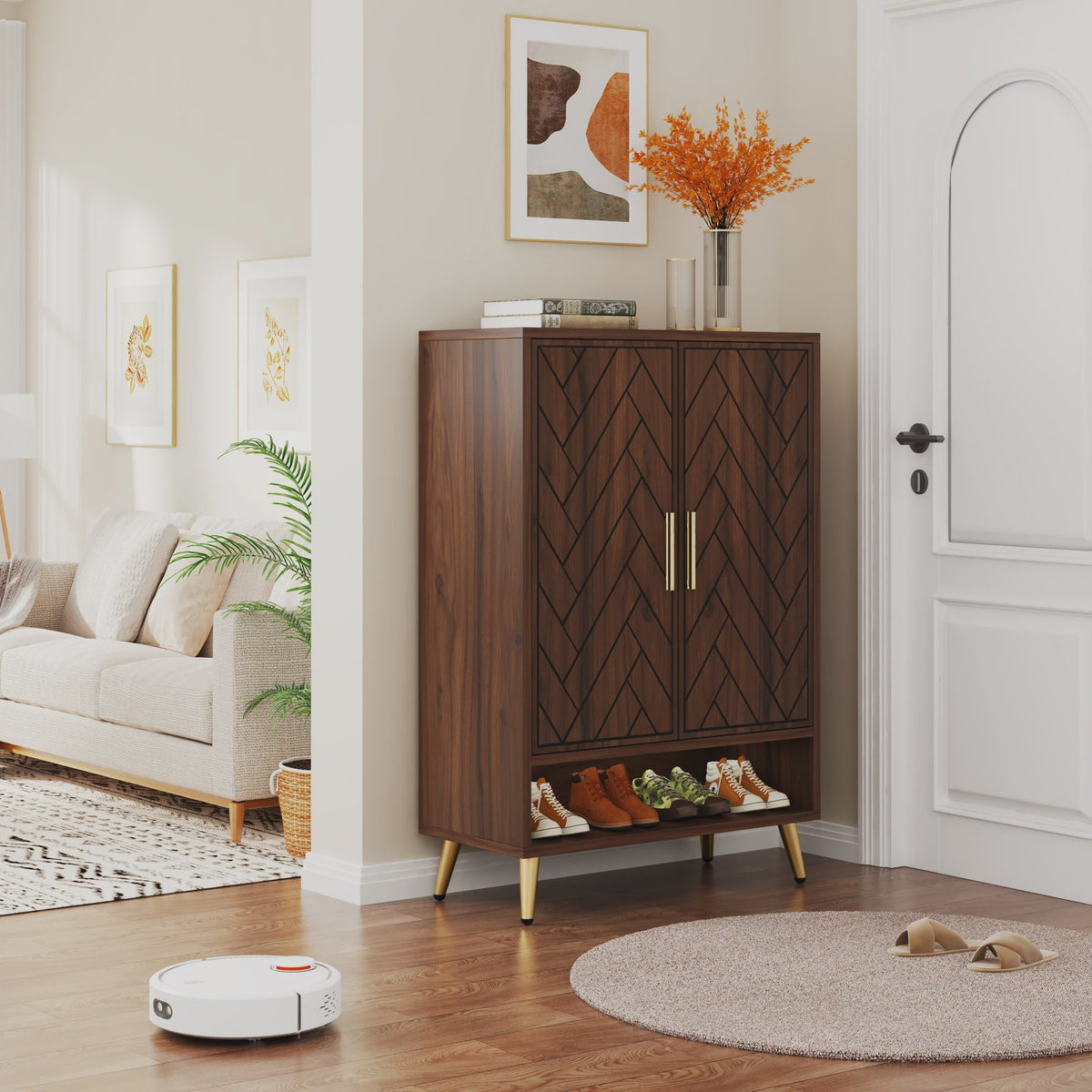 Stijlvolle 6-Laags Houten Schoenenkast met Deuren - Walnoot Design