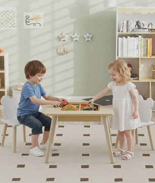 AIYAPLAY Kinder Speeltafel met 2 Stoelen - Opbergruimte & Omkeerbaar Blad