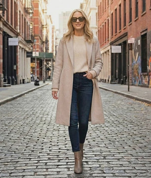 Lange Dames Trenchcoat met Open Steek en Vintage V-hals
