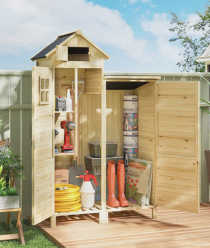 Outsunny Houten Tuinkast met Dubbele Zone en Verwijderbare Planken - 106x57x167 cm