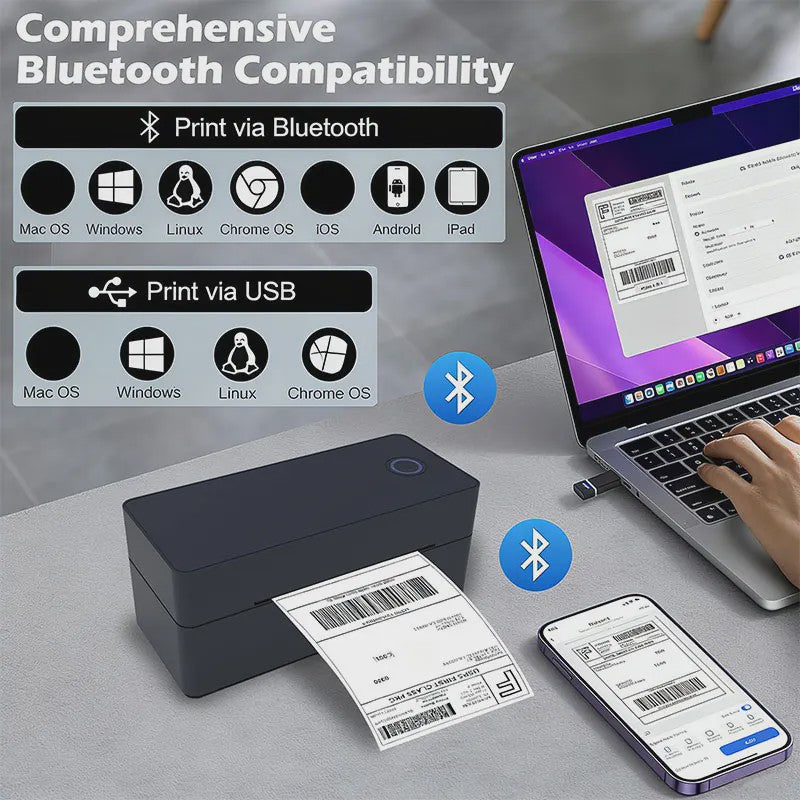 Draadloze Bluetooth Thermische Verzender Label Printer 4x6 inch - Print Labels Vanaf Android, iPhone, Mac & Windows