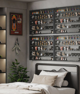 HOMCOM Wandvitrinekast Zwart 80x9.5x60 cm met 4 Verstelbare Planken en Glazen Schuifdeuren