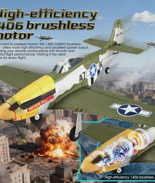 RC Vliegtuig P51D Mustang - 5 Kanaals, RTF, Borstelloos, Makkelijk voor Beginners