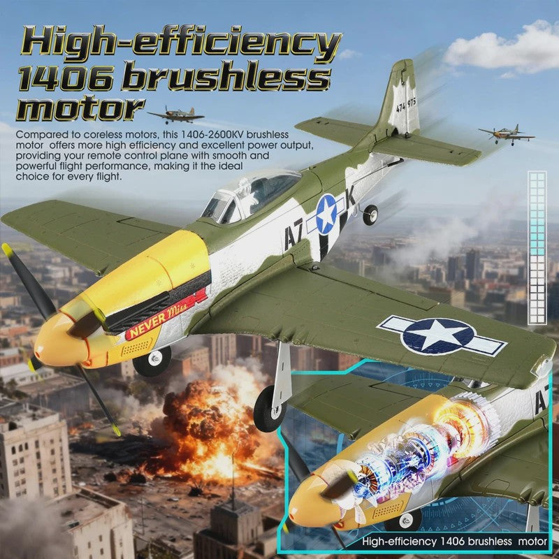RC Vliegtuig P51D Mustang - 5 Kanaals, RTF, Borstelloos, Makkelijk voor Beginners