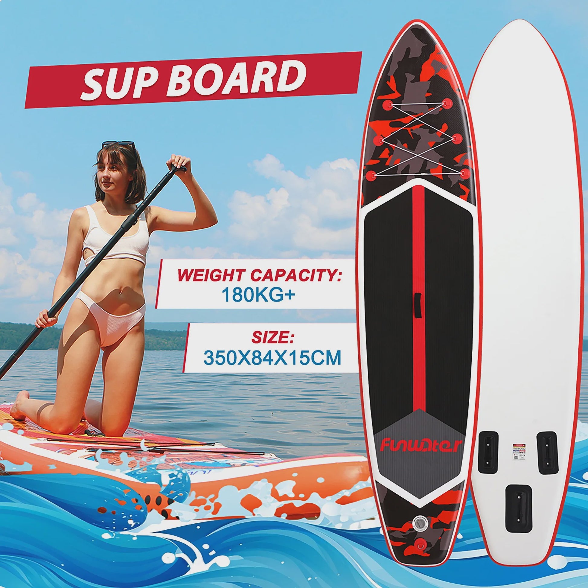Opblaasbaar SUP Board 350cm - Extra Breed & Stabiel - 205kg Max Belasting - Voor Oceaan & Water Surfen
