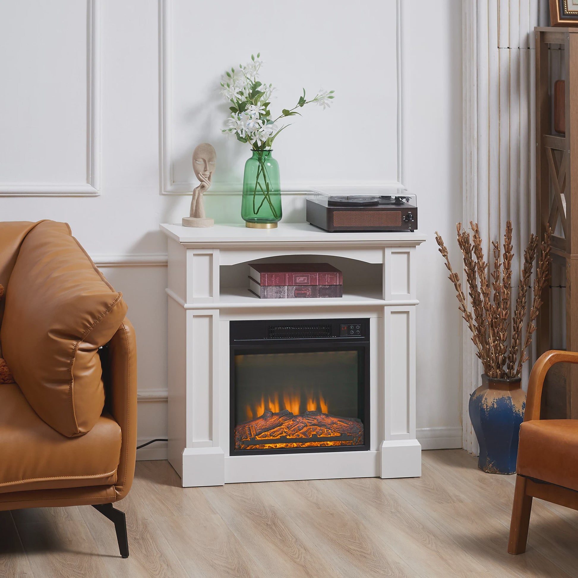 HOMCOM Elektrische Haard met LED Vlammen, Verwarmingsfunctie en Afstandsbediening - Wit