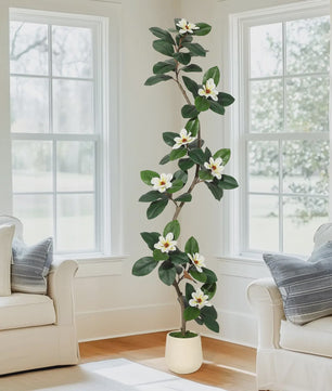 Kunst Magnolia Boom met Witte Pot - 150/180/210cm - Luxe Kunstplant voor Binnen