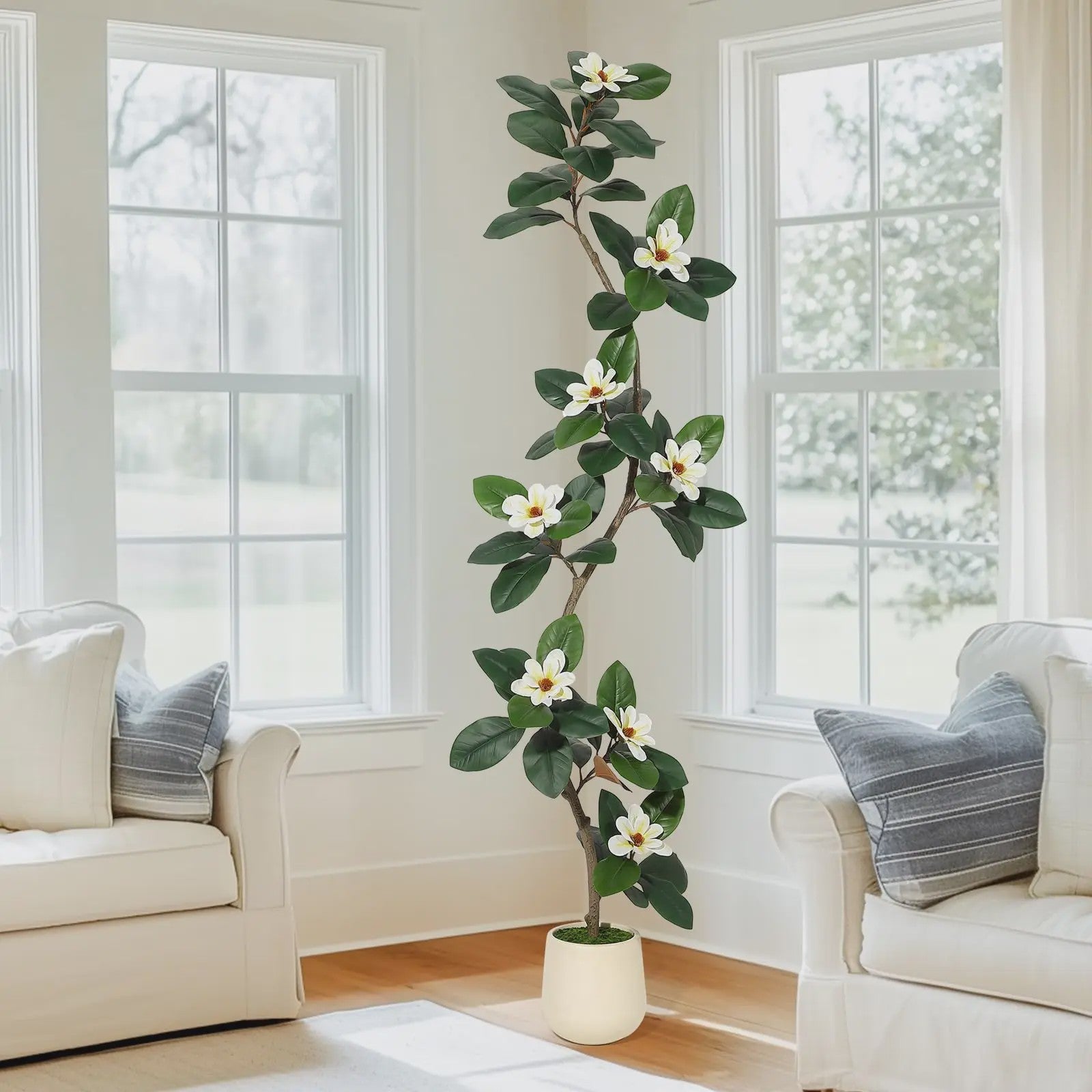 Kunst Magnolia Boom met Witte Pot - 150/180/210cm - Luxe Kunstplant voor Binnen
