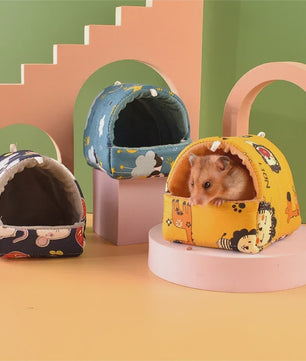 Schattig Cartoon Nestje voor Kleine Huisdieren - Warm & Zacht Hamsterhuisje