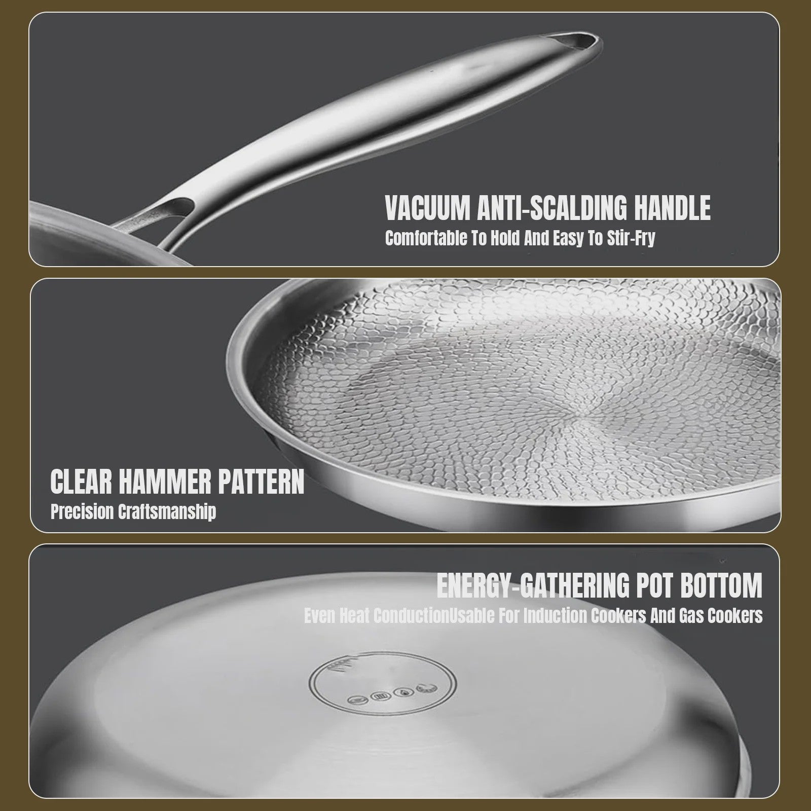 Pure Titanium Koekenpan 30/26cm - Anti-aanbak, Hamerslag Patroon, Titanium Legering