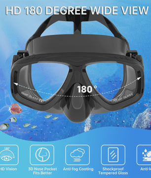 Complete snorkelset voor volwassenen: masker, snorkel, flippers en tas
