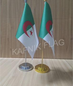 Algerijnse Bureauvlag met Metalen Voet (Goud of Zilver) 14x21cm