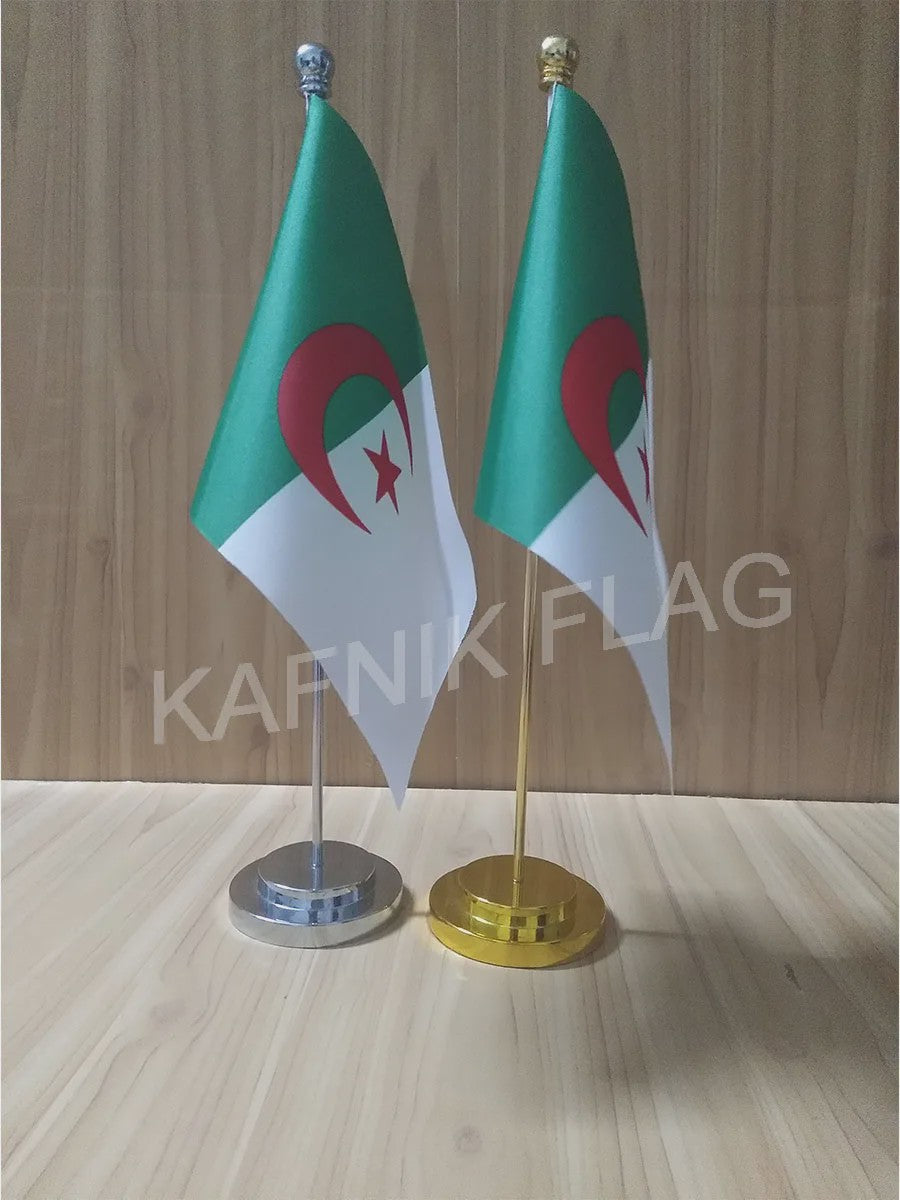 Algerijnse Bureauvlag met Metalen Voet (Goud of Zilver) 14x21cm