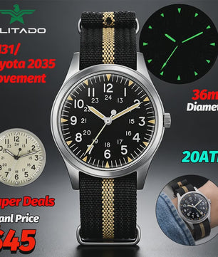 Militado ML07 Vintage Herenhorloge - 36mm Quartz met Bubble Crystal & AR Coating