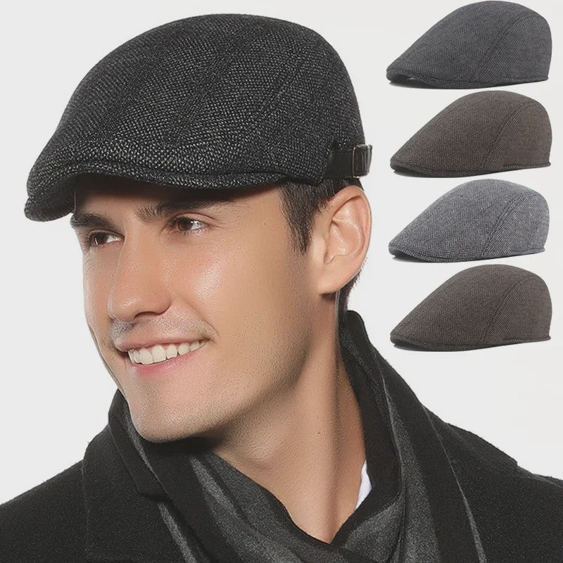 Herfst Winter Heren Flat Cap Wol Blend - Klassieke Baker Boy Pet met Visgraatpatroon