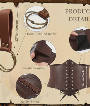 Middeleeuwse Riem Set met Corset, Pouch en Flesjes - Renaissance & Festival Accessoires