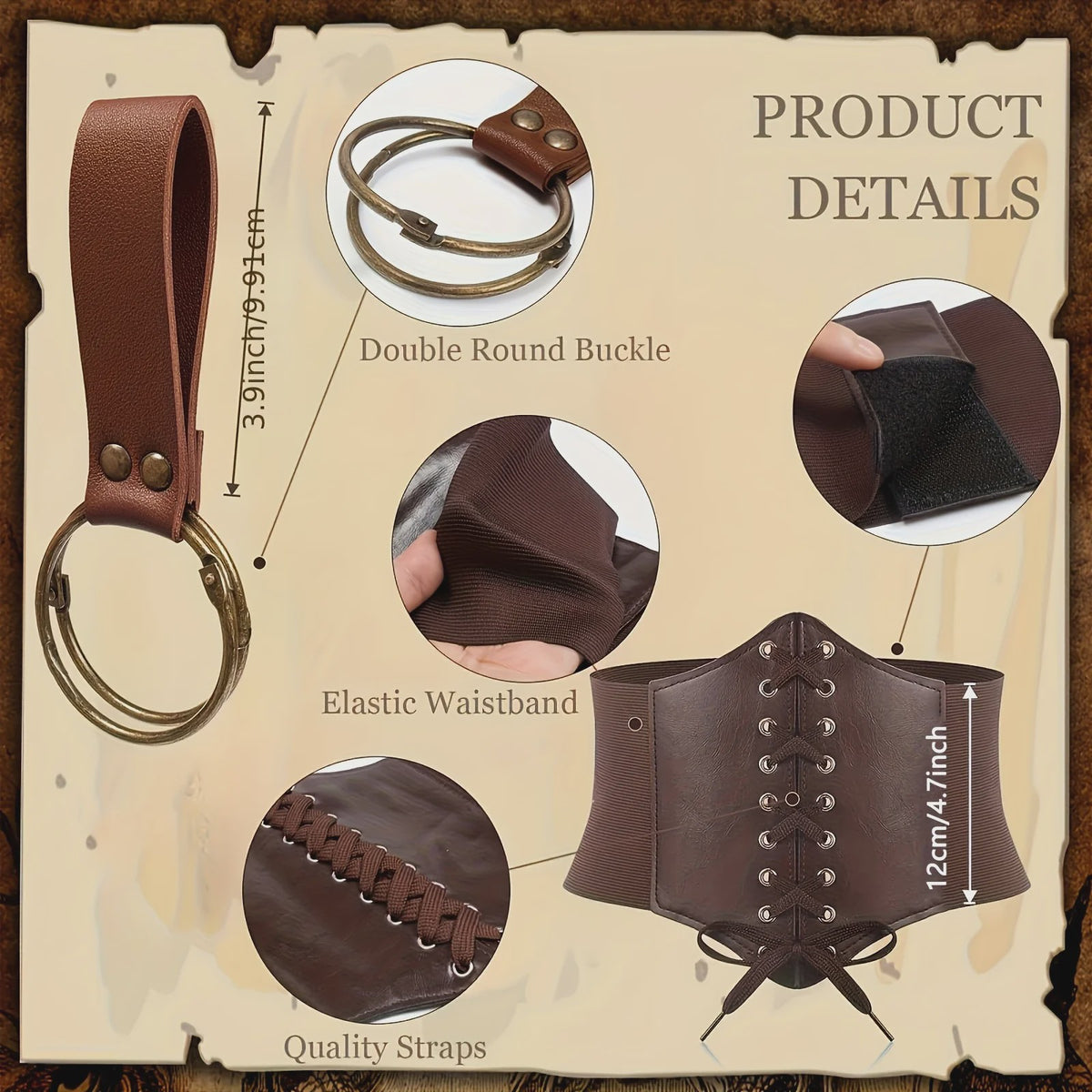 Middeleeuwse Riem Set met Corset, Pouch en Flesjes - Renaissance & Festival Accessoires