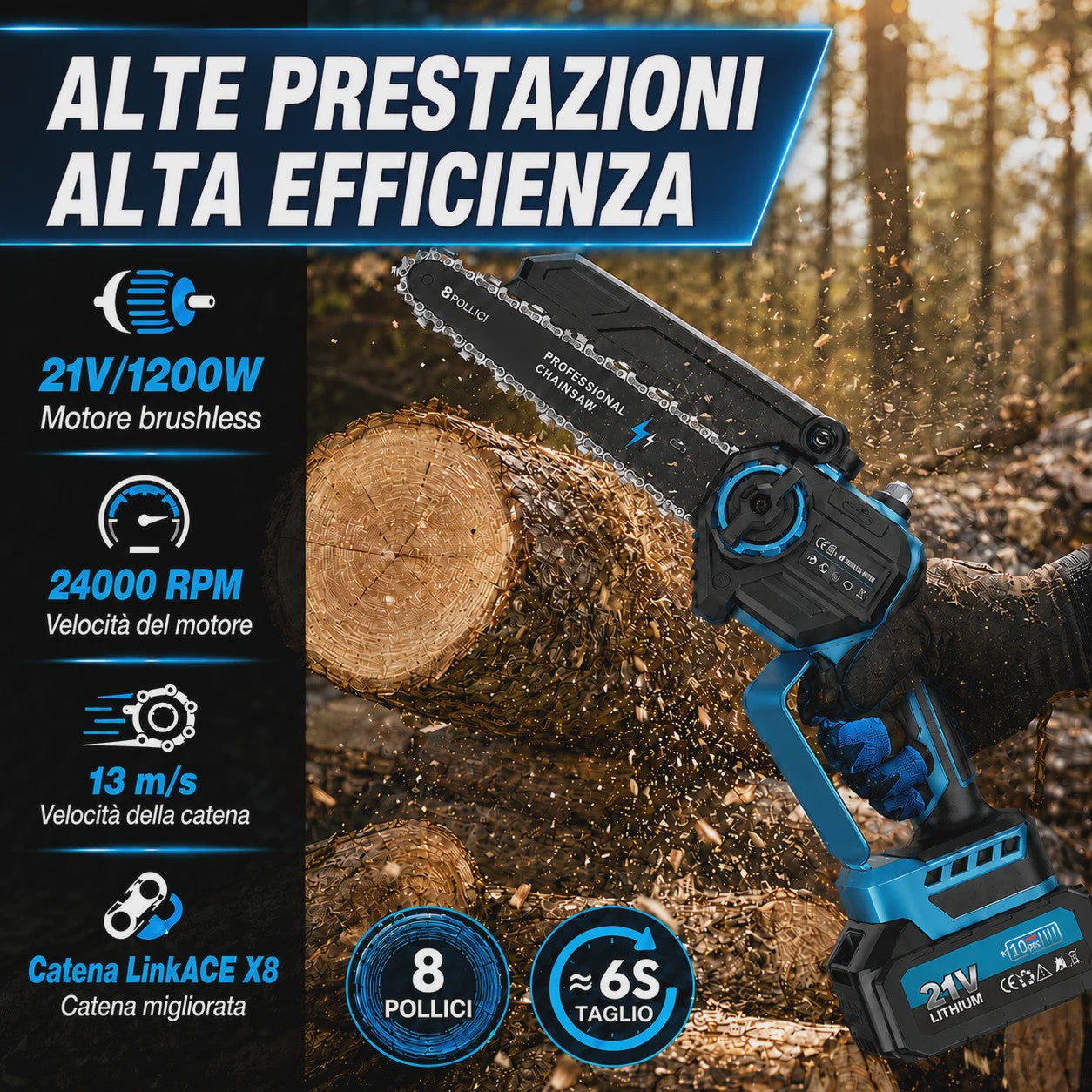 2-in-1 Snoerloze Telescoop Kettingzaag met 2x 4000mAh Accu's