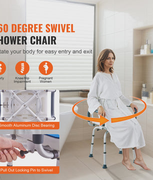 360° Draaibare Douchestoel met Armleuningen en Rugleuning - Verstelbaar & Antislip