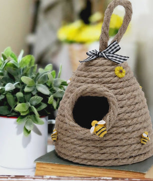 Rustieke Bijenkorf Decoratie - Handgeweven Touw met Bijenfiguurtjes