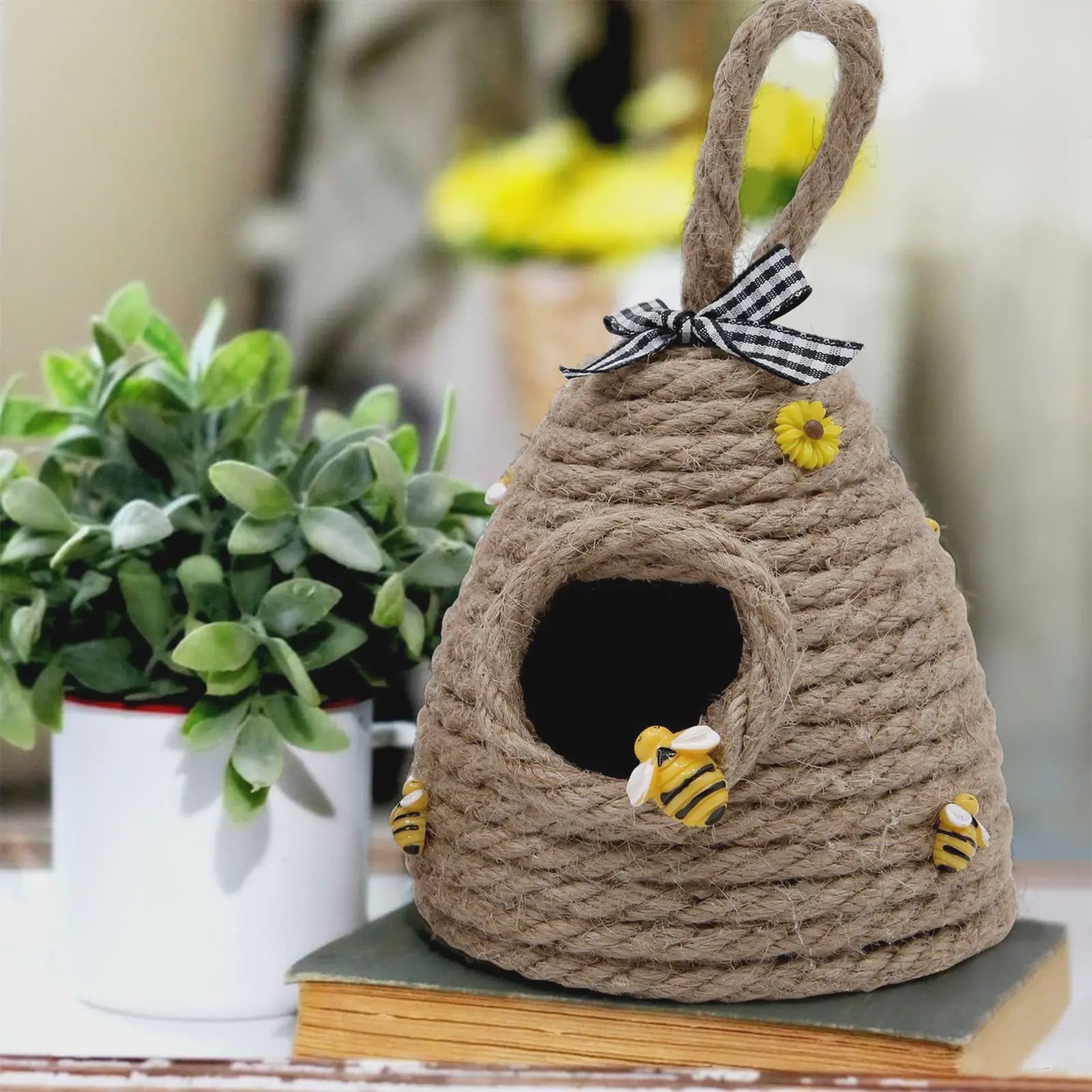Rustieke Bijenkorf Decoratie - Handgeweven Touw met Bijenfiguurtjes