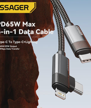 Essager 2-in-1 Hoek Kabel: PD 65W Snelladen & Data | USB-C & Lightning