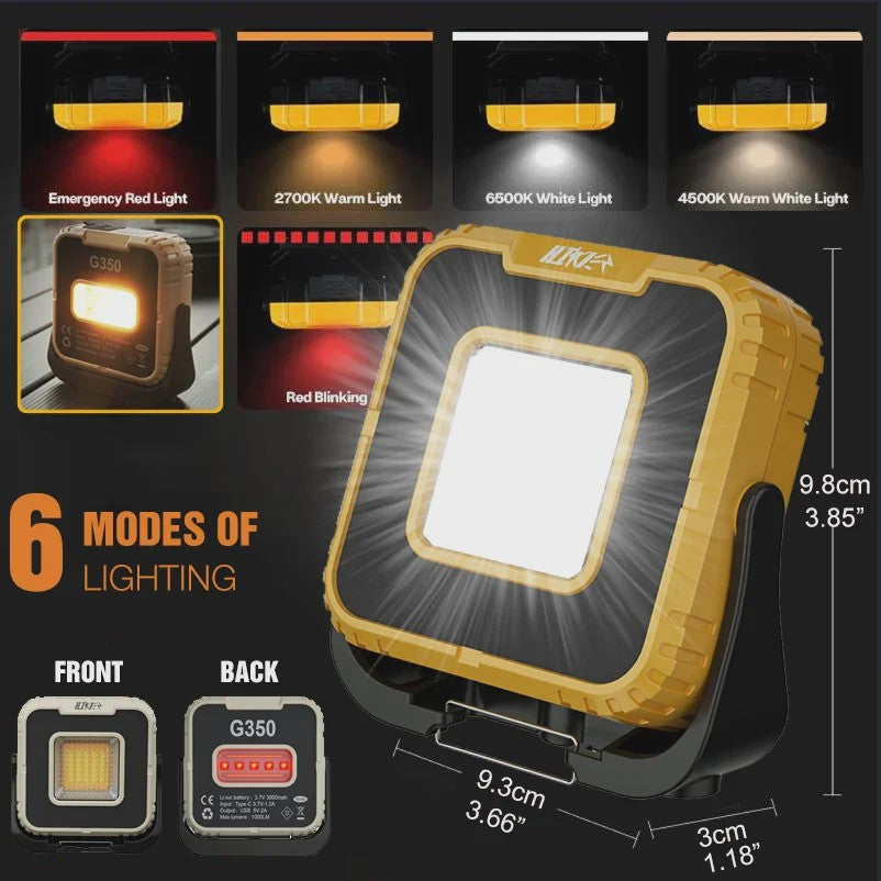 Krachtige Oplaadbare LED Werkspot 1000 Lumen met 3000mAh Batterij - Waterdicht & Draagbaar
