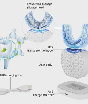 360° Draagbare Elektrische Tandenborstel - Siliconen U-Vorm Opzetstuk - Waterdicht & USB Oplaadbaar