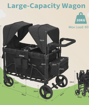 Dubbele Kinderwagen Wagentje 2-in-1 Opvouwbaar met Zonnekap & Snacktray - All-Terrain