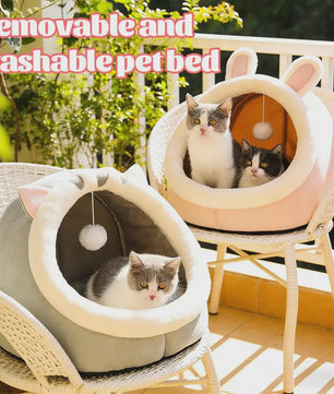 Schattig Cartoon Katten- en Hondenhok - Opvouwbaar, Wasbaar & Comfortabel Slaapbed