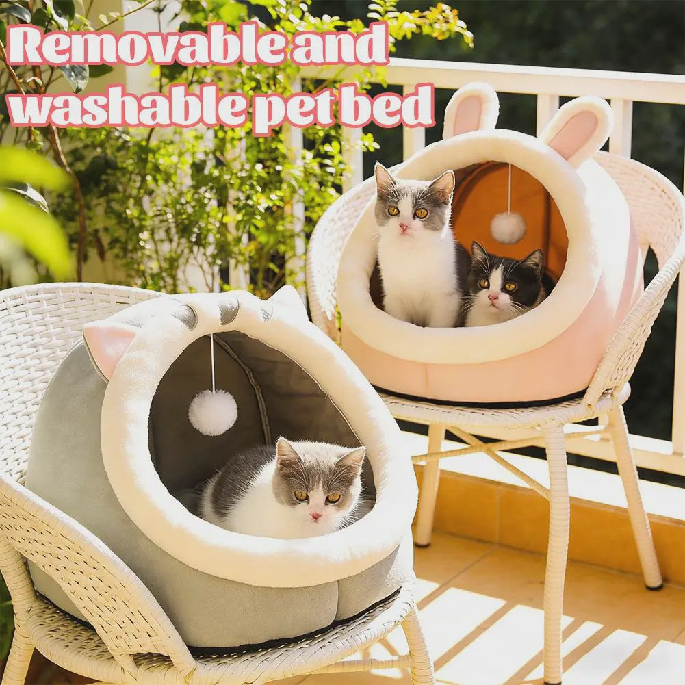 Schattig Cartoon Katten- en Hondenhok - Opvouwbaar, Wasbaar & Comfortabel Slaapbed