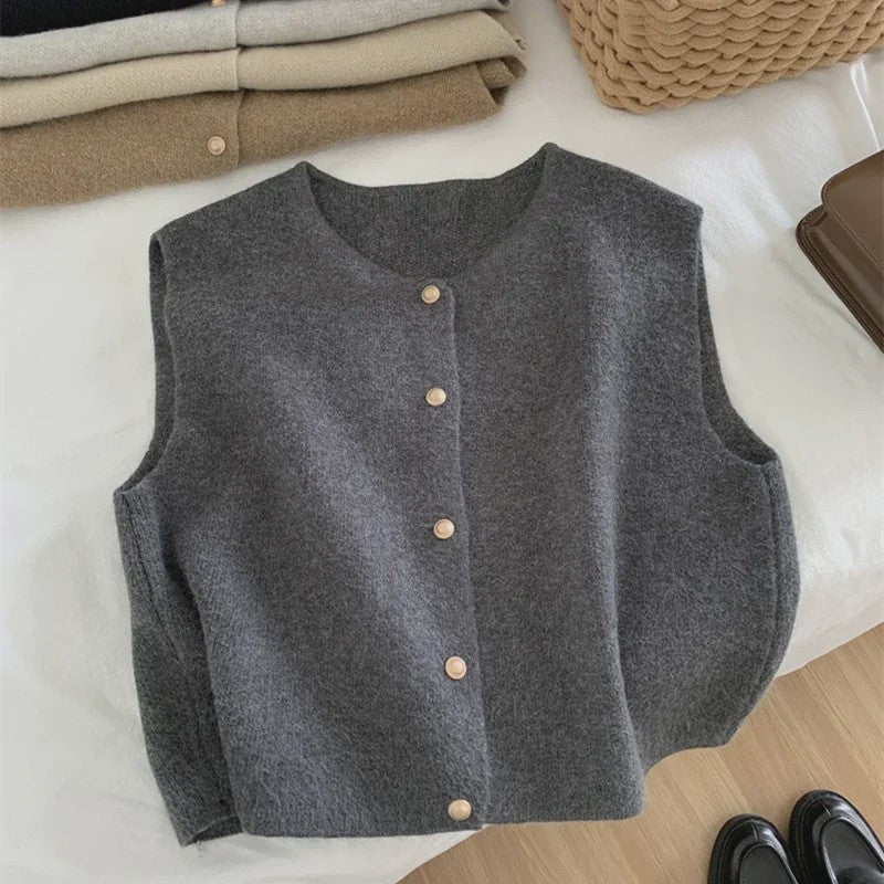Elegante Gebreide Vest Dames - Mouwloos Vest met Knopen