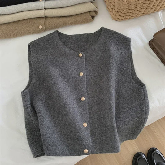 Elegante Gebreide Vest Dames - Mouwloos Vest met Knopen