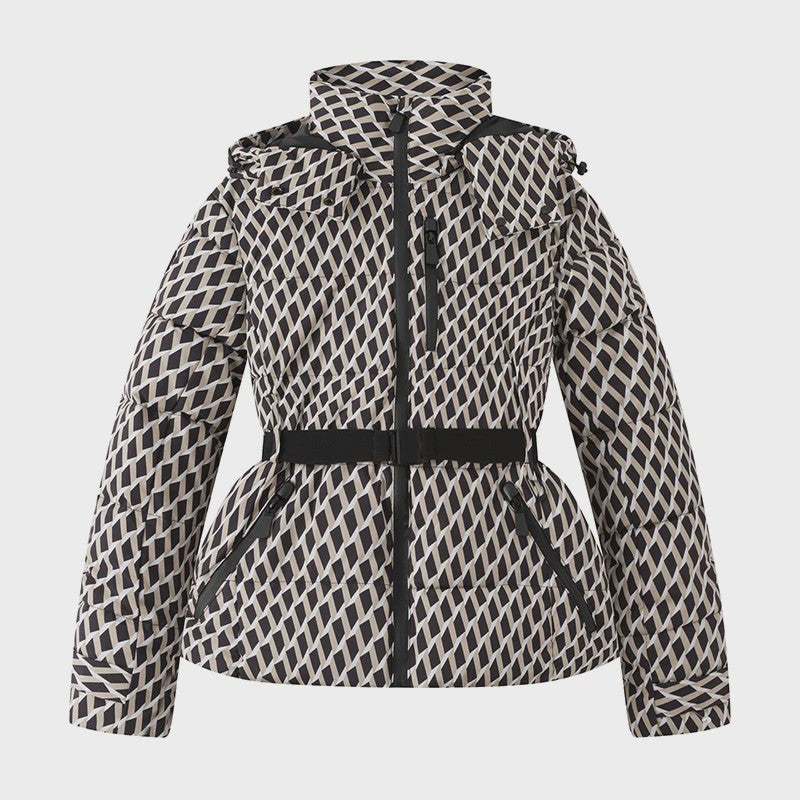 Dames Winter Parka Jas met Capuchon, Hoge Taille en Riem - Warm & Winddicht