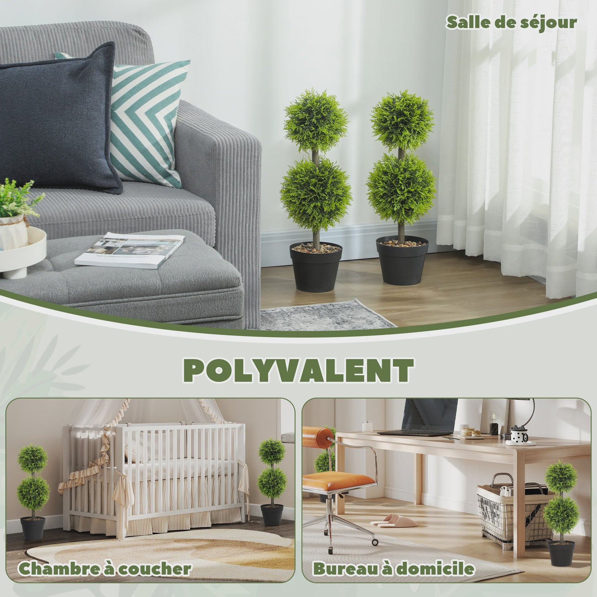 Set van 2 Kunstplanten Bal Topiary 60 cm - Decoratieve Kunst Bollen in Pot