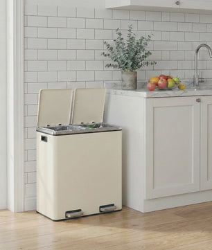 Songmics Dubbele Pedaalemmer 2x30L - Metalen Afvalbak met 2 Compartimenten
