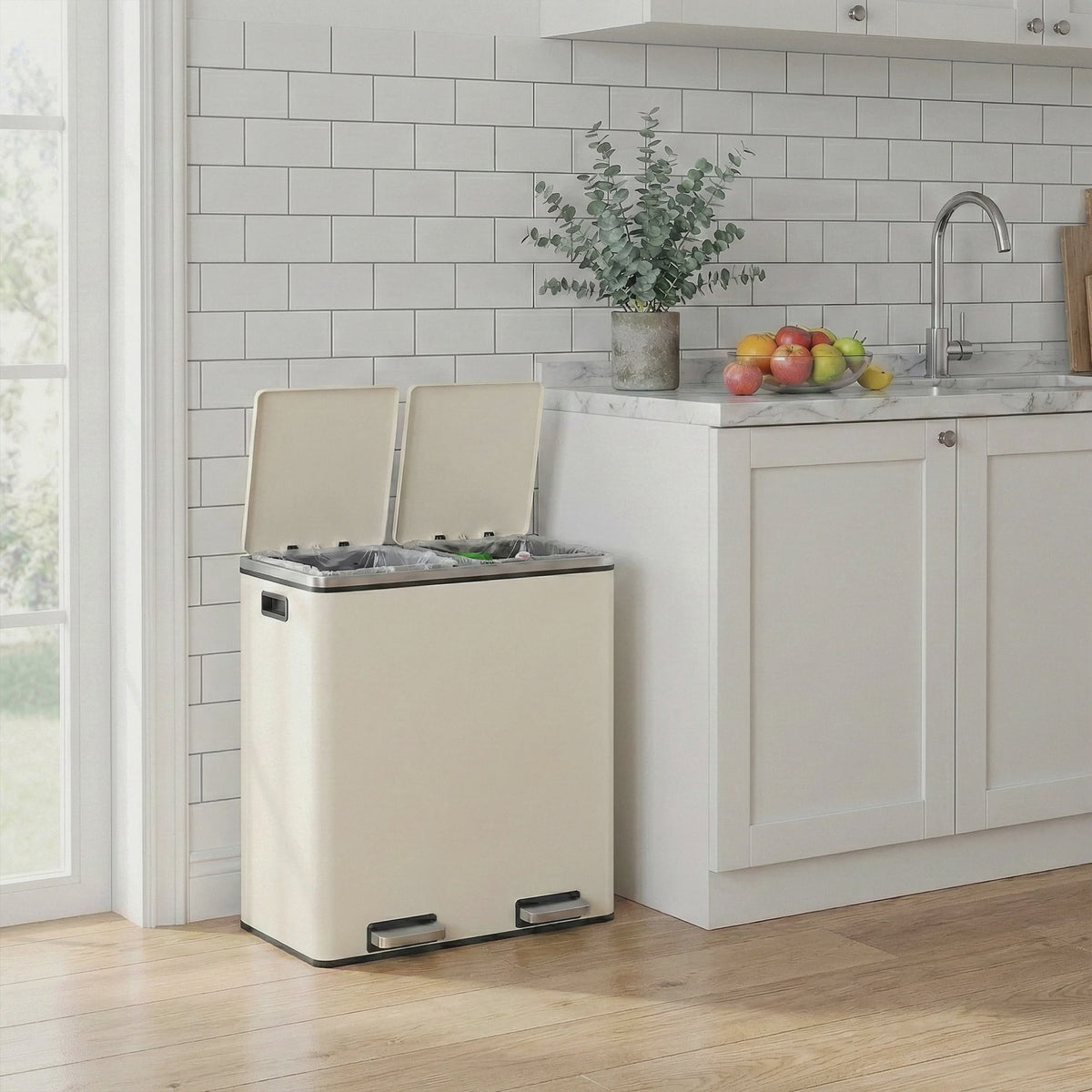 Songmics Dubbele Pedaalemmer 2x30L - Metalen Afvalbak met 2 Compartimenten